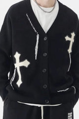 Black Vintage Y2k Goth Harajuku Cross Knitted Oversized Cardigan Sweater