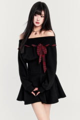 One Shoulder Cinched Waist Dark Girl Mini Dress