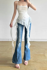 Gradient Ruffle Tassel Sling Sweet Retro Sexy Mini Dress