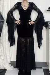 Gothic Velvet Lace Bell Sleeve Vintage Halloween Maxi Dress
