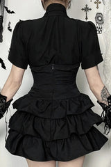 Dark Gothic Chain High Waist Sleeveless Cake Mini Dress