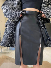 Double Slit Zipper Midi Skirt