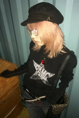 Grunge Black Long Sleeve Knit Top