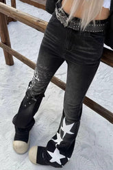 Retro Letter & Star Print Flare Jeans Pants