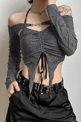 Gothic Buckle Camisole Long Sleeve Crop Top