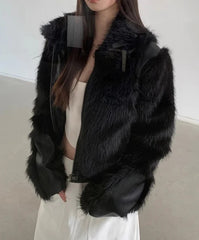 Short Black Patchwork Fur Coat
