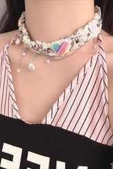 Y2K Fluffy Multicolor Heart Necklace