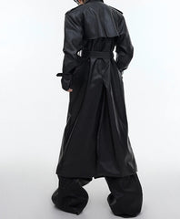 Waterproof Belted Leather Long Coat
