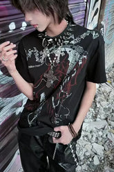 Dark Punk Alt-Girl Printed Silk Loose T-shirt