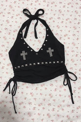 Gothic Cross Lace-up Halter Top