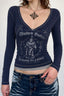 Contrast Edge Graphic Print Crop Tops