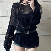 Hollow Knit Long Sleeve Top