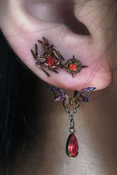 Gothic Red Diamond Inlaid Spider Earrings