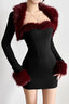 Burgundy Fluffy Trim Black Skirt Sets