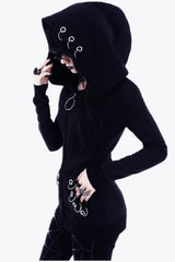 Black Punk Metal Ring Hoodie
