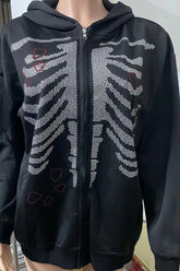 Rhinestone Heart and Skeleton Hoodie