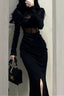 Black Mesh Sheer Slim Bodycon Midi Dress
