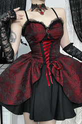 Dark Gothic Lolita Lace Patchwork High Waist Mini Dress