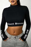 Letter Hem Mock Neck Crop Tops