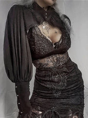 Gothic Cropped Lace Turtleneck Coat