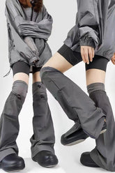 Grey Knit Patchwork Drawstring Leg Socks