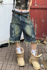 Y2K Loose Straight Tube Denim Shorts