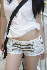 High Waist Patchwork Denim Shorts