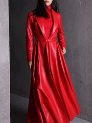 Skirted Maxi Length Leather Long Coat