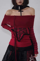 Vintage Goth Striped Off Shoulder Knit Top