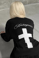 Y2K Gothic Punk Sticker Print Knit Top