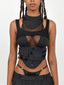 Cyber Gothic Slim Waist Round Neck Mesh Top
