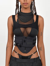 Cyber Gothic Slim Waist Round Neck Mesh Top