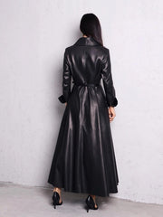Skirted Maxi Length Leather Long Coat