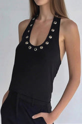 Y2K Hollow Grommet Halter Top
