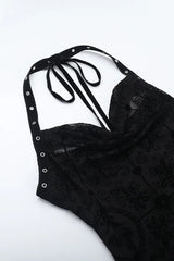 Goth Dark Flocking Print Halter Bandage Maxi Dress