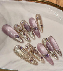 Purple Jade Glass Effect Fake Nails