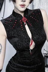 Dark Gothic Vintage Rhinestone Velvet Maxi Dress