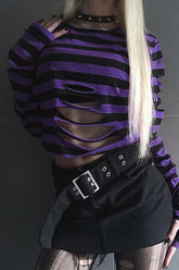 Street Style Ripped Stripe T-Shirt