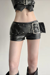 Low Waist Punk Rivet Belt Leather Shorts