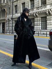 Long Belted Patent Leather Long Coat