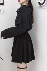 Black Waist-hugging Long-sleeved Mini Dress