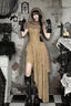 Khaki Gothic Hooded Mesh Cape And Dress