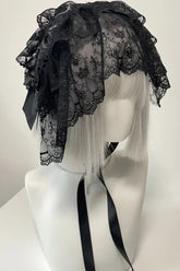 Gothic Lolita Maid Black Lace Bow Veil Hat