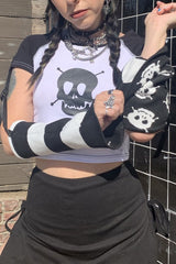 Spider Skull Crop T-Shirt with Detachable Sleeves