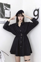 Black Waist-hugging Long-sleeved Mini Dress
