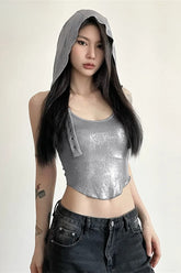 Silver Matte Cyberpunk Crop Top