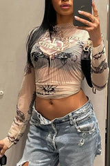 Y2K Punk Graphic Full Sleeve See Through T-shirt