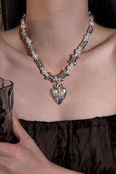 Retro Handmade Bead Heart Charm Necklace