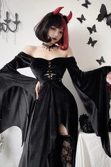 Gothic Velvet Bat Sleeve Dark Maxi Dress
