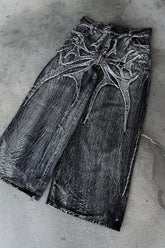 Ghost Spider Embroidered Patch Gothic Baggy Pants